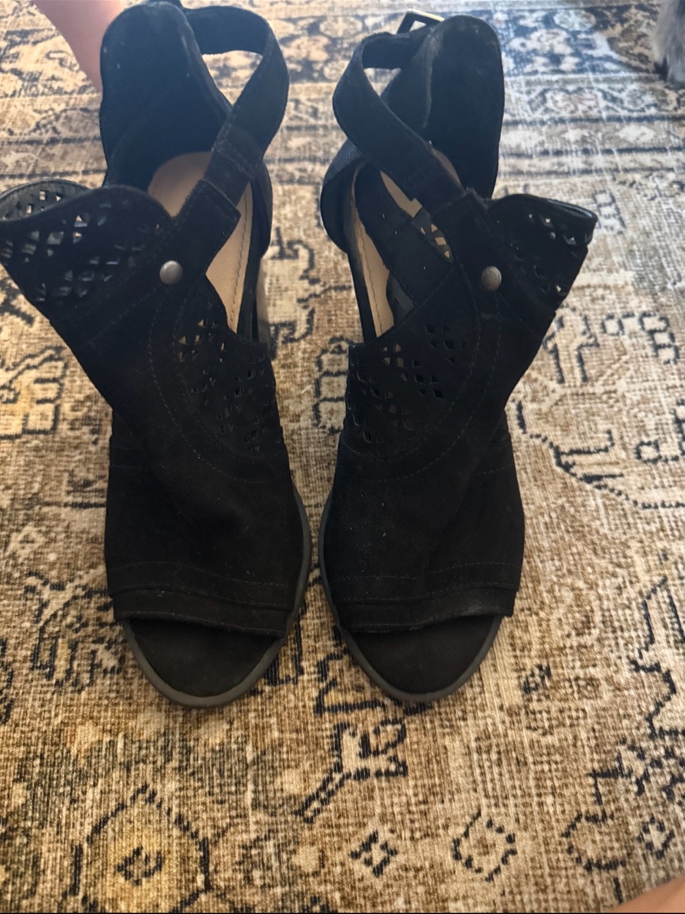 American Eagle Outfitters Black Suede Cutout Ankle Booties